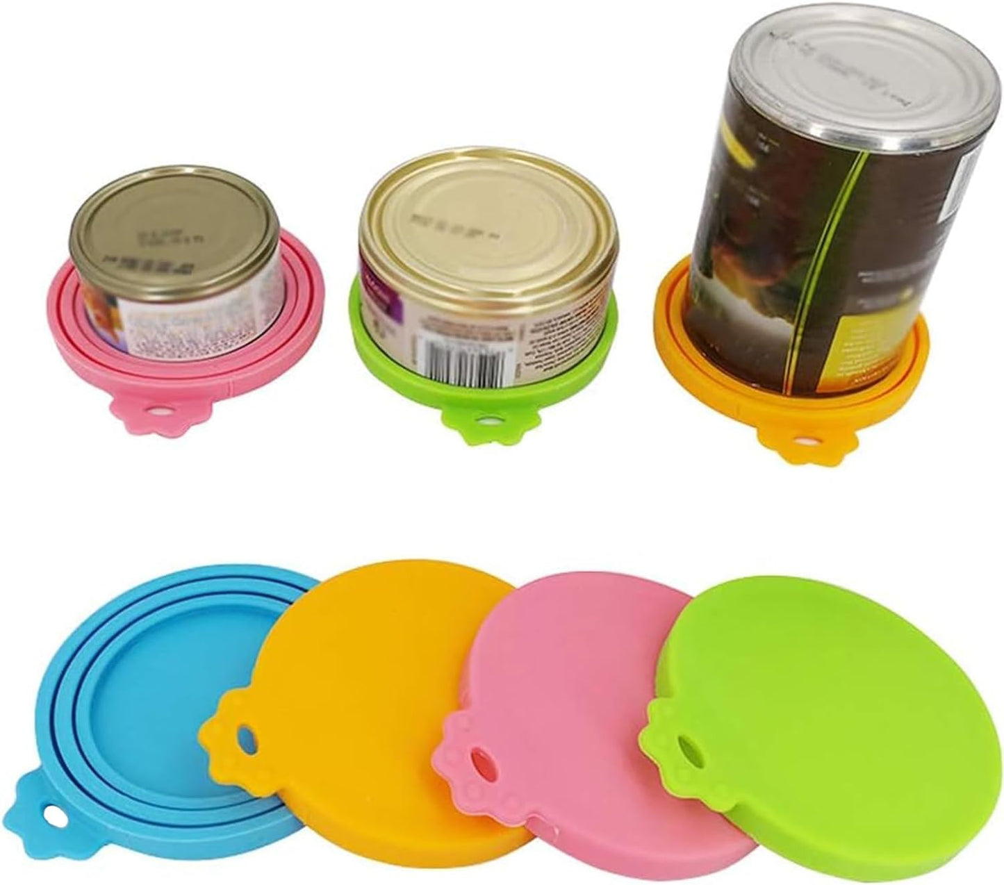 Food Can Lids, Universal BPA Free Silicone Can Lids Covers for Dog and Cat Food, One Can Cap Fit Most Standard Size Canned（4 Pack Multicolor