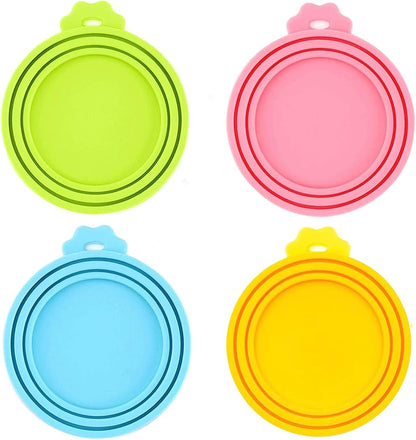 Food Can Lids, Universal BPA Free Silicone Can Lids Covers for Dog and Cat Food, One Can Cap Fit Most Standard Size Canned（4 Pack Multicolor