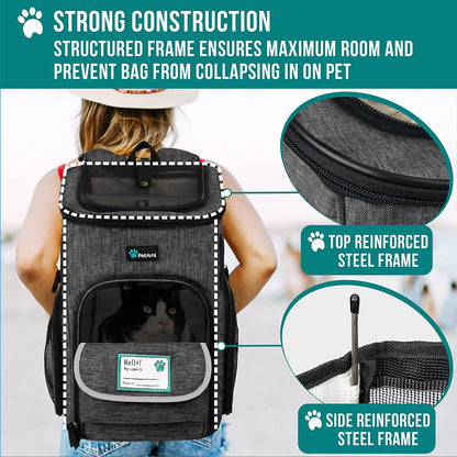 Dog Backpack Carrier, Airline Approved Cat Backpacks for Carrying Small Large Cats, Pet Carrier Back Pack, Ventilated Soft Sided Dog Cat Bookbag for Travel, Hiking, Camping, Charcoal