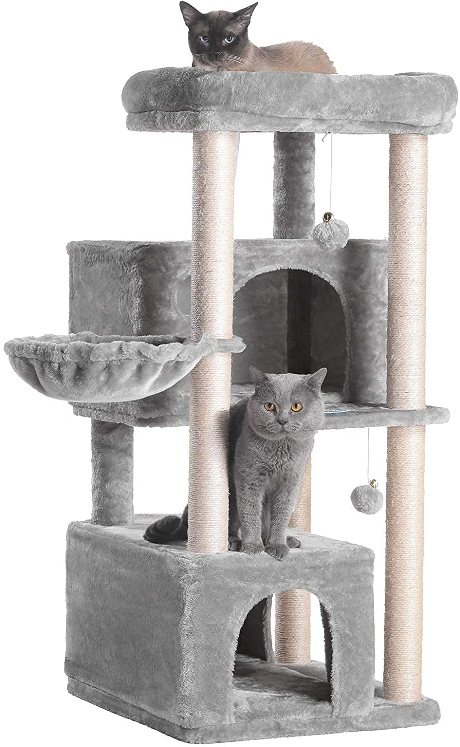 Cat Tree,Multi-Level Cat Condo for Large Cat Tower Furniture with Sisal-Covered Scratching Posts, 2 Plush Condos, Big Plush Perches