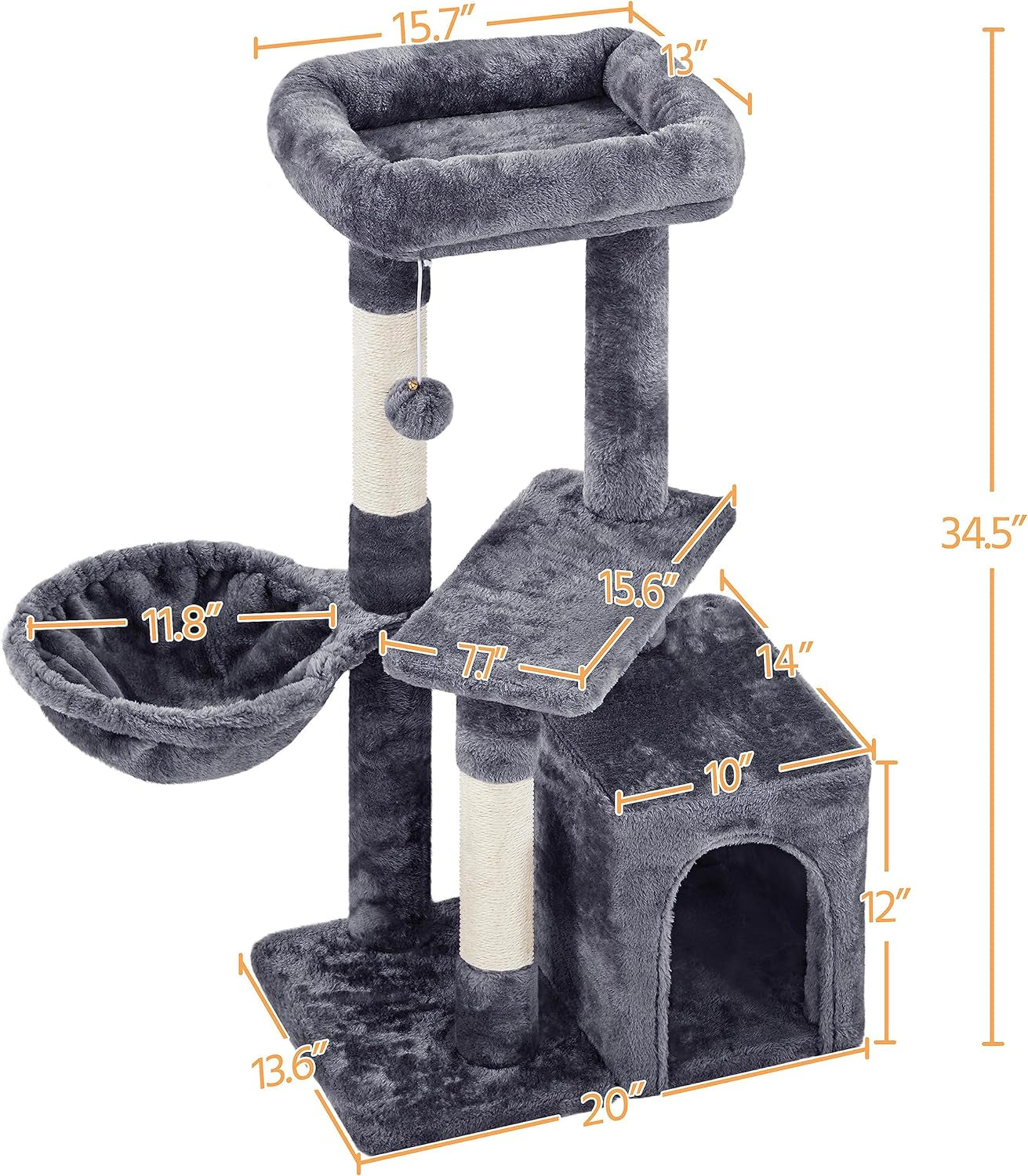 Cat Tree 33In Cat Tower, Multi-Level Cat Condo with Extra Scratch Boards and Sisal Posts as Kitty Activity Center