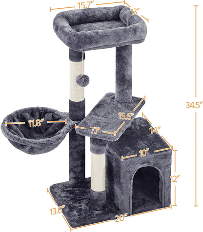 Cat Tree 33In Cat Tower, Multi-Level Cat Condo with Extra Scratch Boards and Sisal Posts as Kitty Activity Center