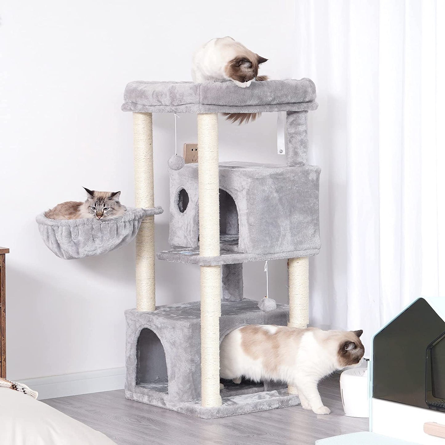 Cat Tree,Multi-Level Cat Condo for Large Cat Tower Furniture with Sisal-Covered Scratching Posts, 2 Plush Condos, Big Plush Perches