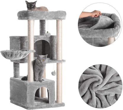 Cat Tree,Multi-Level Cat Condo for Large Cat Tower Furniture with Sisal-Covered Scratching Posts, 2 Plush Condos, Big Plush Perches