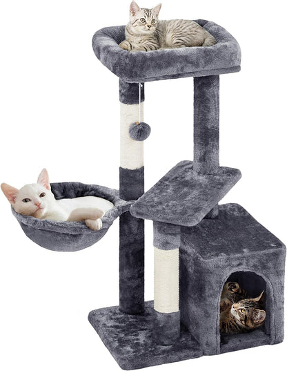 Cat Tree 33In Cat Tower, Multi-Level Cat Condo with Extra Scratch Boards and Sisal Posts as Kitty Activity Center