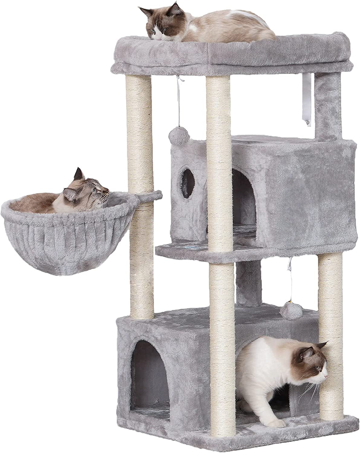 Cat Tree,Multi-Level Cat Condo for Large Cat Tower Furniture with Sisal-Covered Scratching Posts, 2 Plush Condos, Big Plush Perches