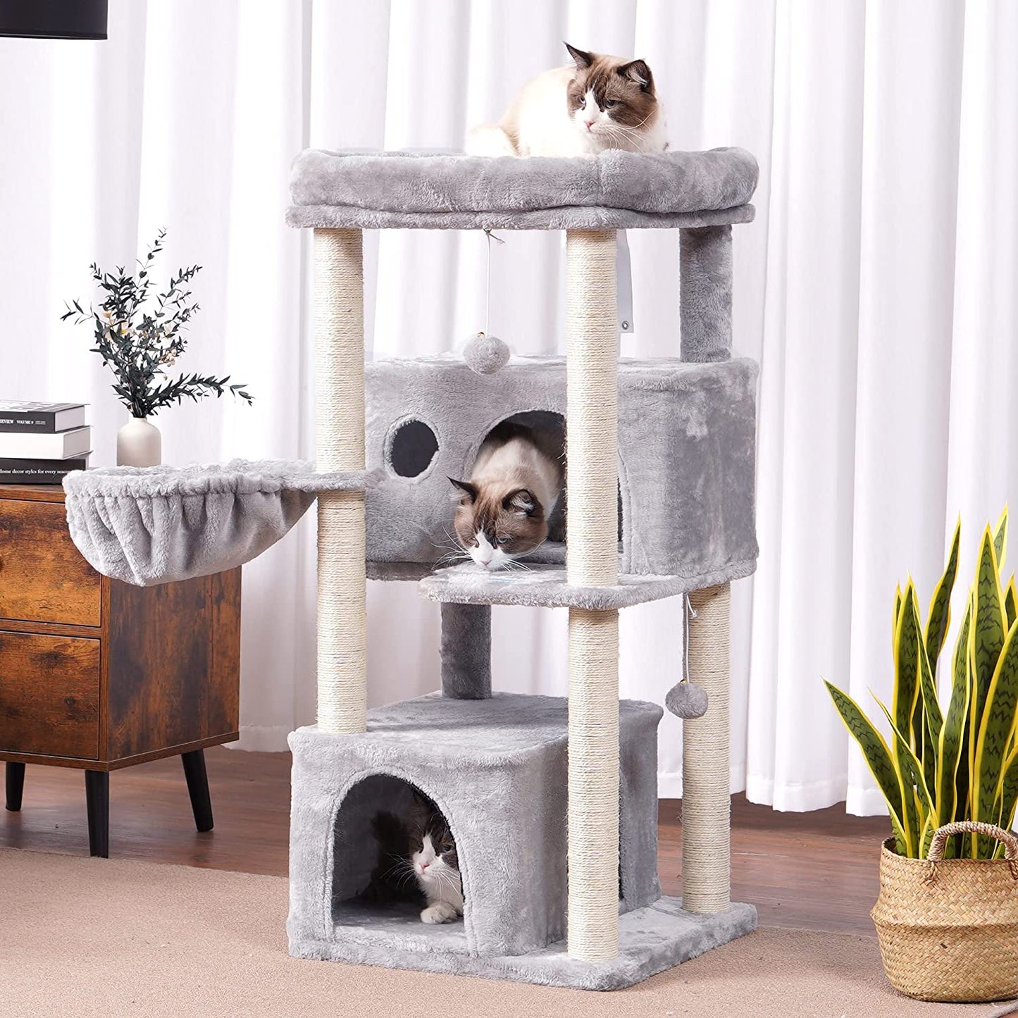 Cat Tree,Multi-Level Cat Condo for Large Cat Tower Furniture with Sisal-Covered Scratching Posts, 2 Plush Condos, Big Plush Perches