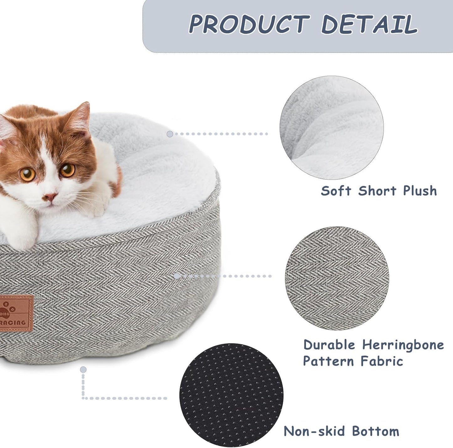 Cat Beds for Indoor Cats,Small Dog Bed,Cuddler Dog Beds,Calming Dog Bed Donut,Soft Anxiety Cozy Pet Beds,Puppy Bed for Small/Medium Dogs Washable round in Grey Color, PET