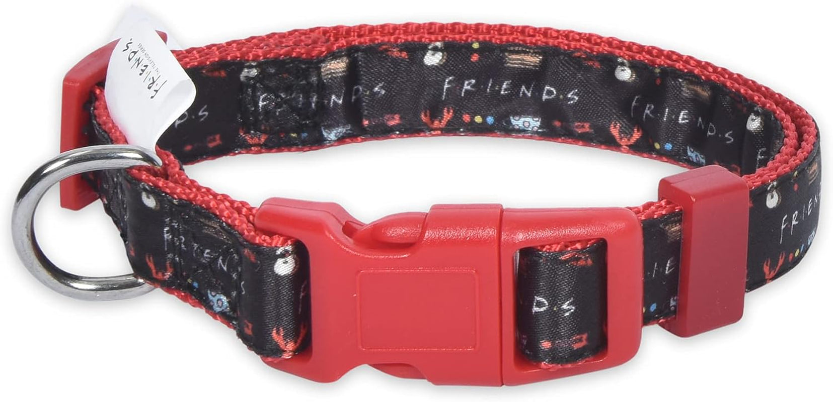 Friends TV Show Iconic Graphics Dog Collar - Friends Dog Collar, D Ring Collar, Cute Dog Collar, Puppy Collar, Collars for Dogs, Friends Pet Collar, Black Collar, Red Collar, Nylon Dog Collar