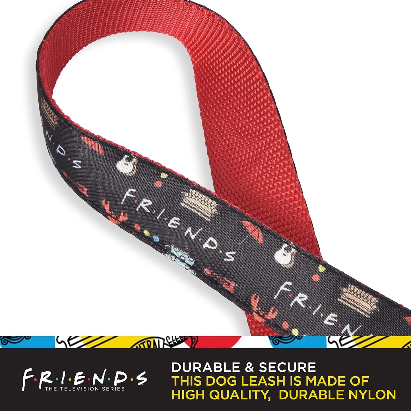 Friends TV Show Iconic Graphics Dog Leash - Friends Dog Lead, Puppy Leash, Leash for Dogs, Dog Leashes, Cute Dog Leash, Black Dog Leash, Red Dog Leash, Friends Pet Leash for Puppy, Dog Walking Leash