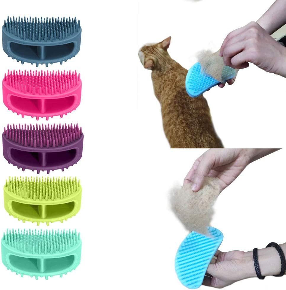 Dog Brush & Cat Brush, Soft Silicone Dog Grooming Brush, Pet Bath & Massage Brush for Cats and Dogs with Short or Long Hair, Cat Slicker Shedding Hair Brush for All Pet Sizes Purple