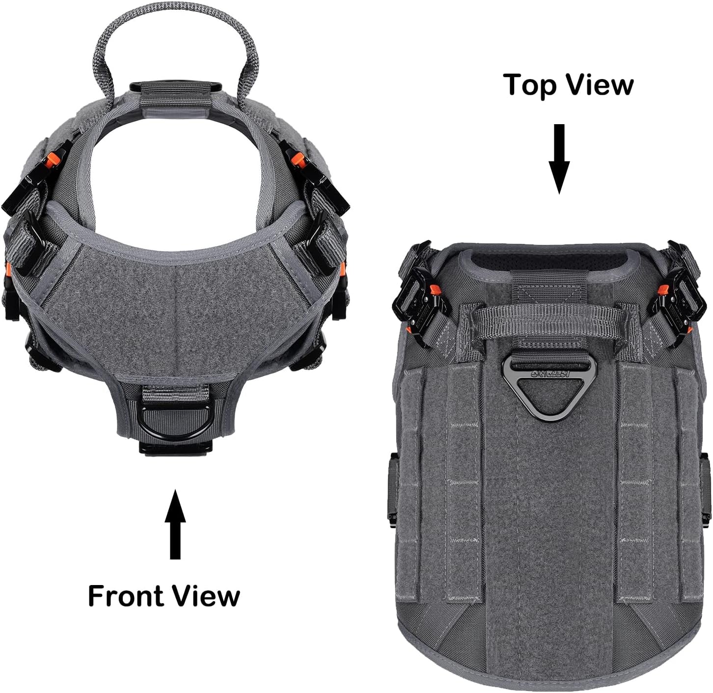 Tactical Dog Harness with 4X Metal Buckle,Dog MOLLE Vest with Handle,No Pulling Front Clip,Hook and Loop Panel for Dog Custom Patch (M (25"-30" Girth), Wolf Gray)