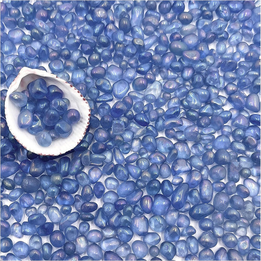 2.2 Lbs Small Aquarium Substrate Gravel Sand, Polished Smooth Fish Tank Gravel, Colorfast Uncoated Vibrant Blue Sea Glass, Decorative Stones for Vase Fillers, Fairy Garden, Potted Plants