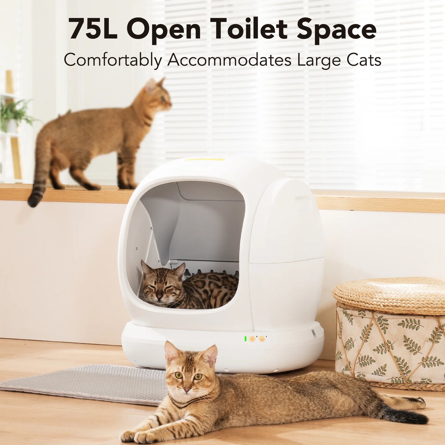 Smart Automatic Self-Cleaning Cat Litter Box, APP Control/Integrated Safety Protection,White